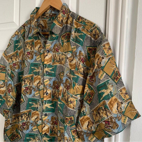 Robert Stock 100% Silk Short Sleeved Button Front Baseball Print Shirt XL - Picture 2 of 11